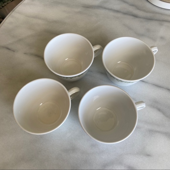 VINTAGE • 70s Avocado Green Tea Cups Mugs Corelle CorningWare Made USA Set of 4 - Picture 5 of 11